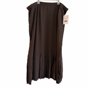 Vintage NWT Elana Tanner Chocolate Brown Silk Pleated Office Academia Midi Skirt
